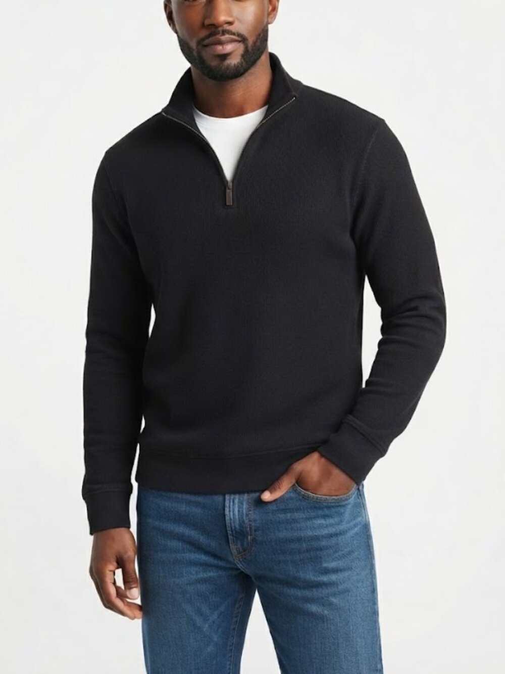 GAP Relaxed Fit Cotton Quarter Zip Mock Neck Pullover Sweater Black Size M